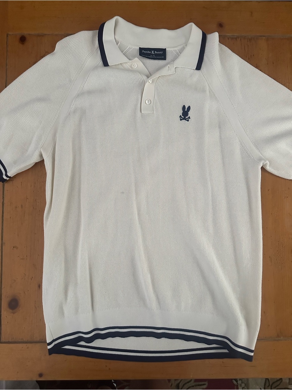 Psycho Bunny Cream Polo with Navy Trim and Logo